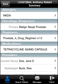 iPhone/Android application for web-based oncology clinical EMR