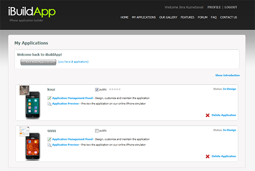 iPhone application builder